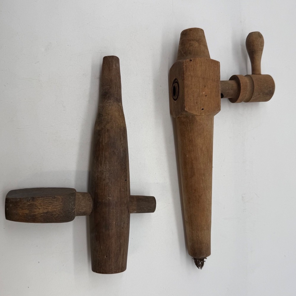 Antique Butterfield Wooden Barrel Spigot Tap Set of 2 Primitive Keg Taps Wood